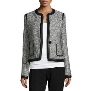 Vince Leather Trim Boucle Jacket,‎ Gray